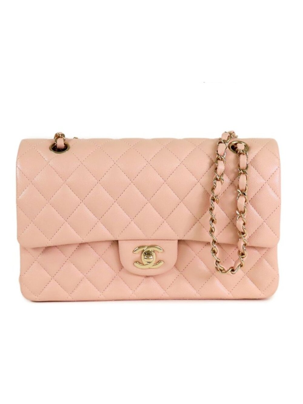 Chanel Shoulder Bag Pink Gold Caviar Leather Quilted 25 Chain
